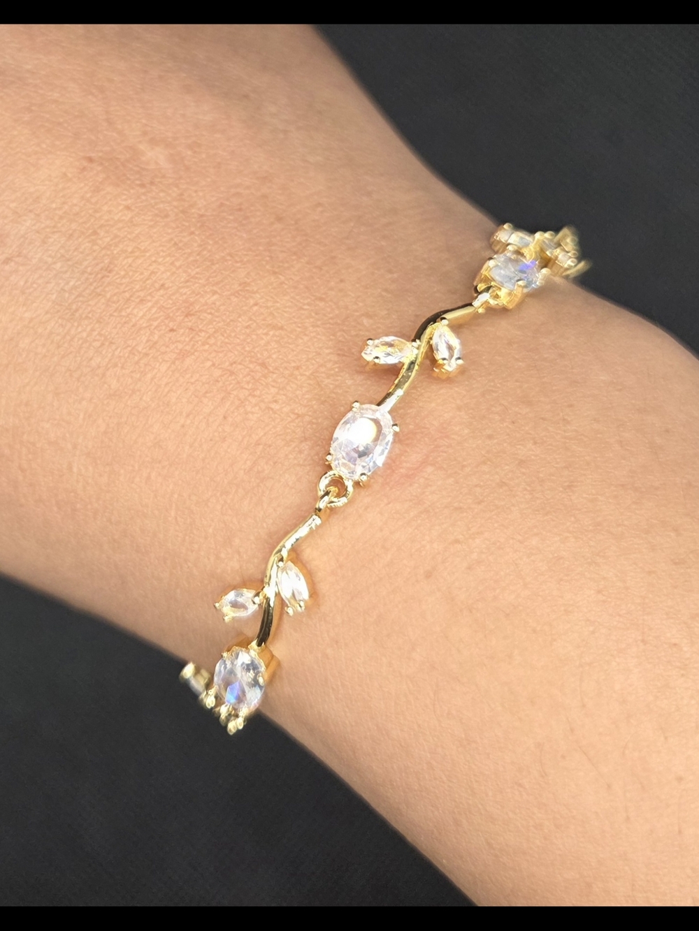 Floral Vine Gold Bracelet with Clear Stones - Women Jewelry